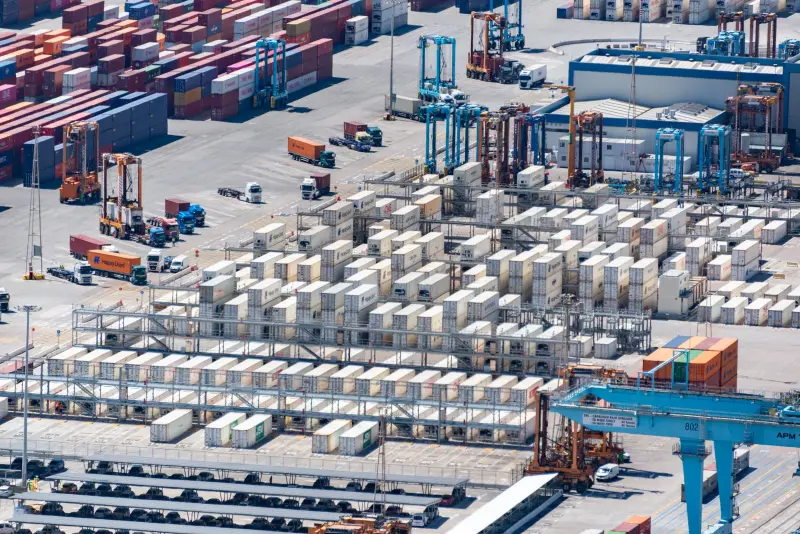 Refrigerated containers at a port terminal